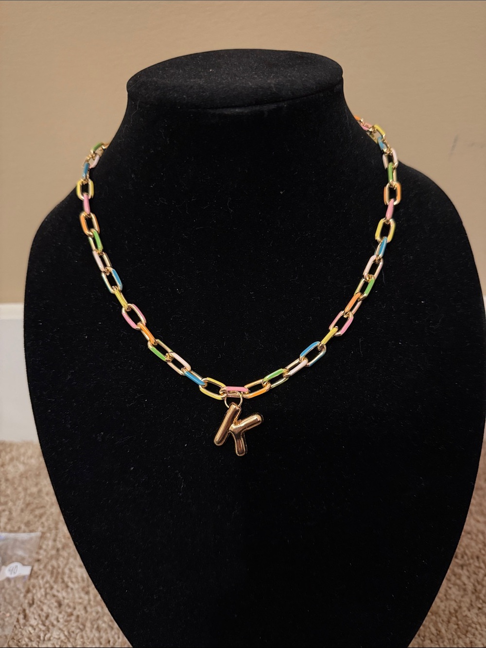 Gold 'K' Pendant Multicolor Link Necklace - Women Jewelry